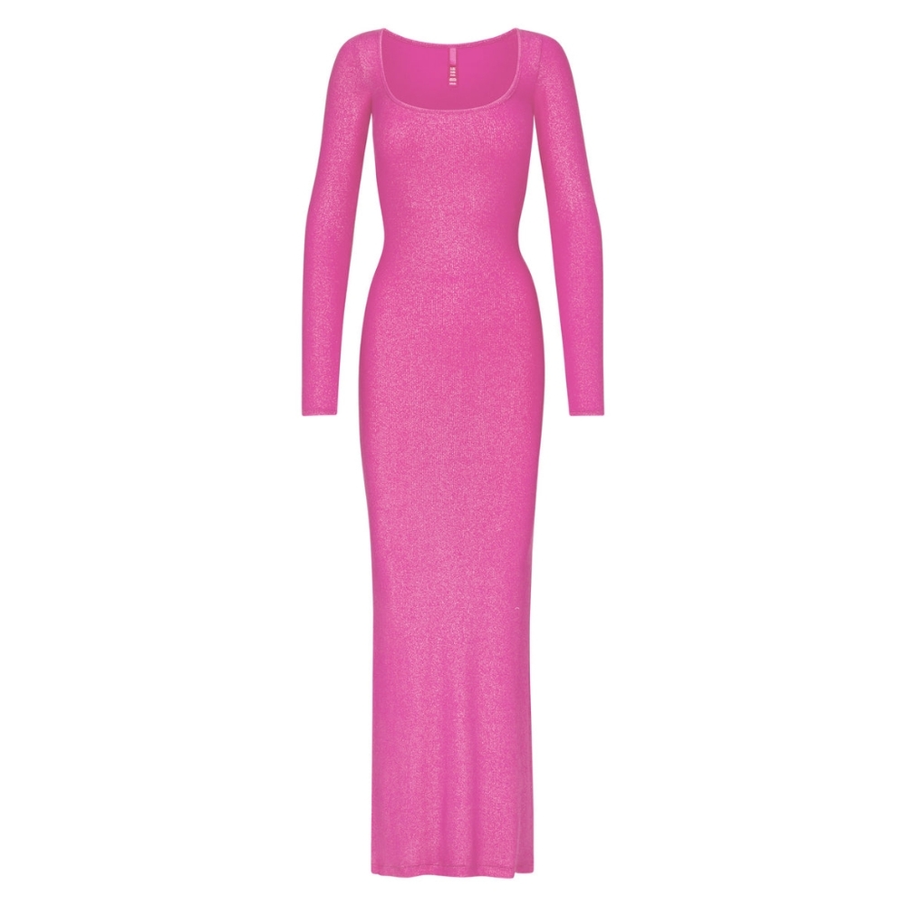 1. NWT SKIMS SOFT LOUNGE SHIMMER LONG SLEEVE DRESS IN FUCHSIA FOIL